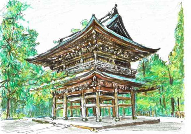 水彩画「鎌倉円覚寺」 - 美術品