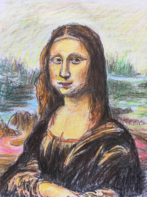 水彩画風スケッチ・大塚国際美術館のモナリザを模写: 円空仏などの彫刻