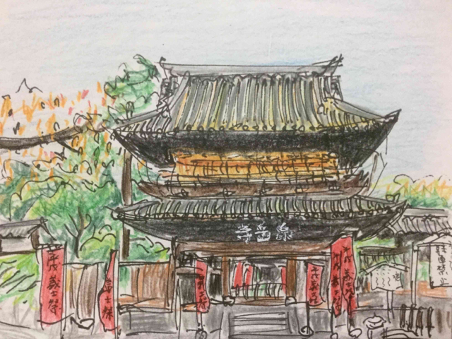 水彩画風スケッチ・寺院スケッチ・赤穂浪士が葬られる東京・高輪 水彩画風スケッチ・寺院スケッチ・赤穂浪士が葬られる東京・高輪