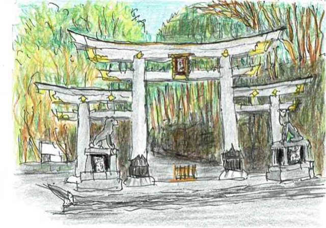 水彩画「七五三を迎える神社」